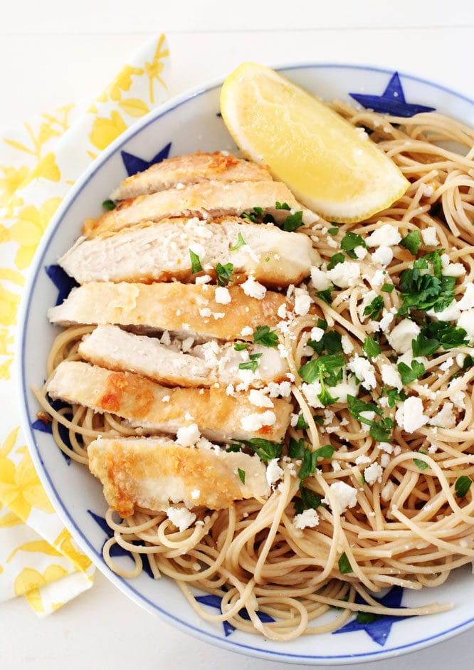 Lemon Feta Chicken Spaghetti