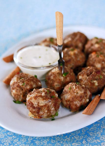 Jalapeño Cream Cheese Meatballs with Ranch Dipping Sauce