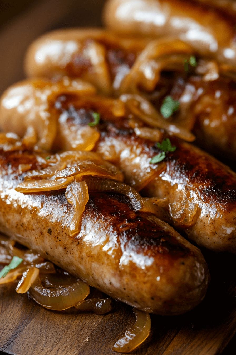 Oven-Braised Beer Brats with Caramelized Onions