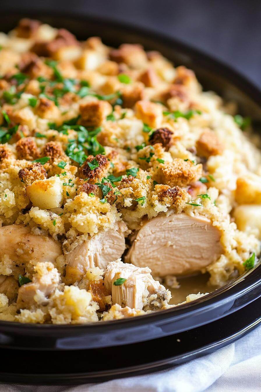 4-Ingredient Slow Cooker Chicken with Stuffing