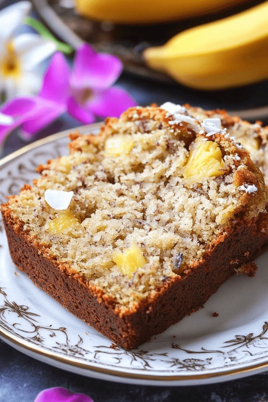 Hawaiian Banana Bread with Pineapple, Coconut & Macadamia Nuts