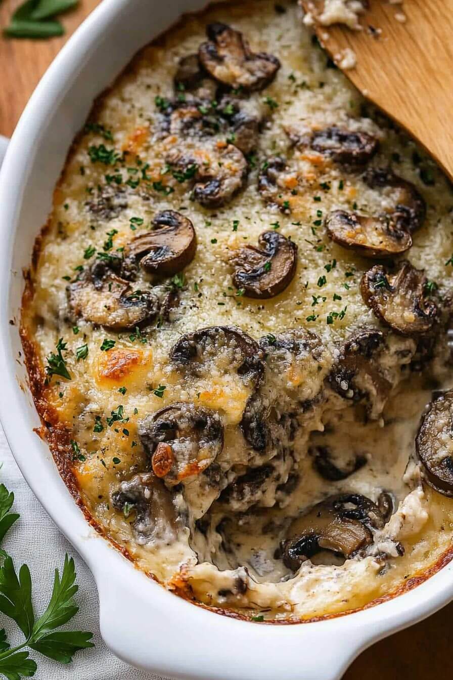 Baked Cheesy Mushrooms Casserole
