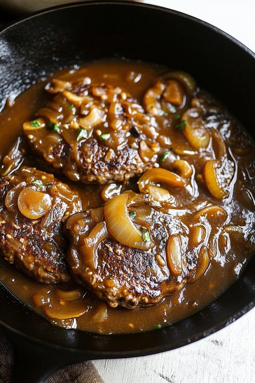 Hamburger Steaks with Onion Mushroom Gravy