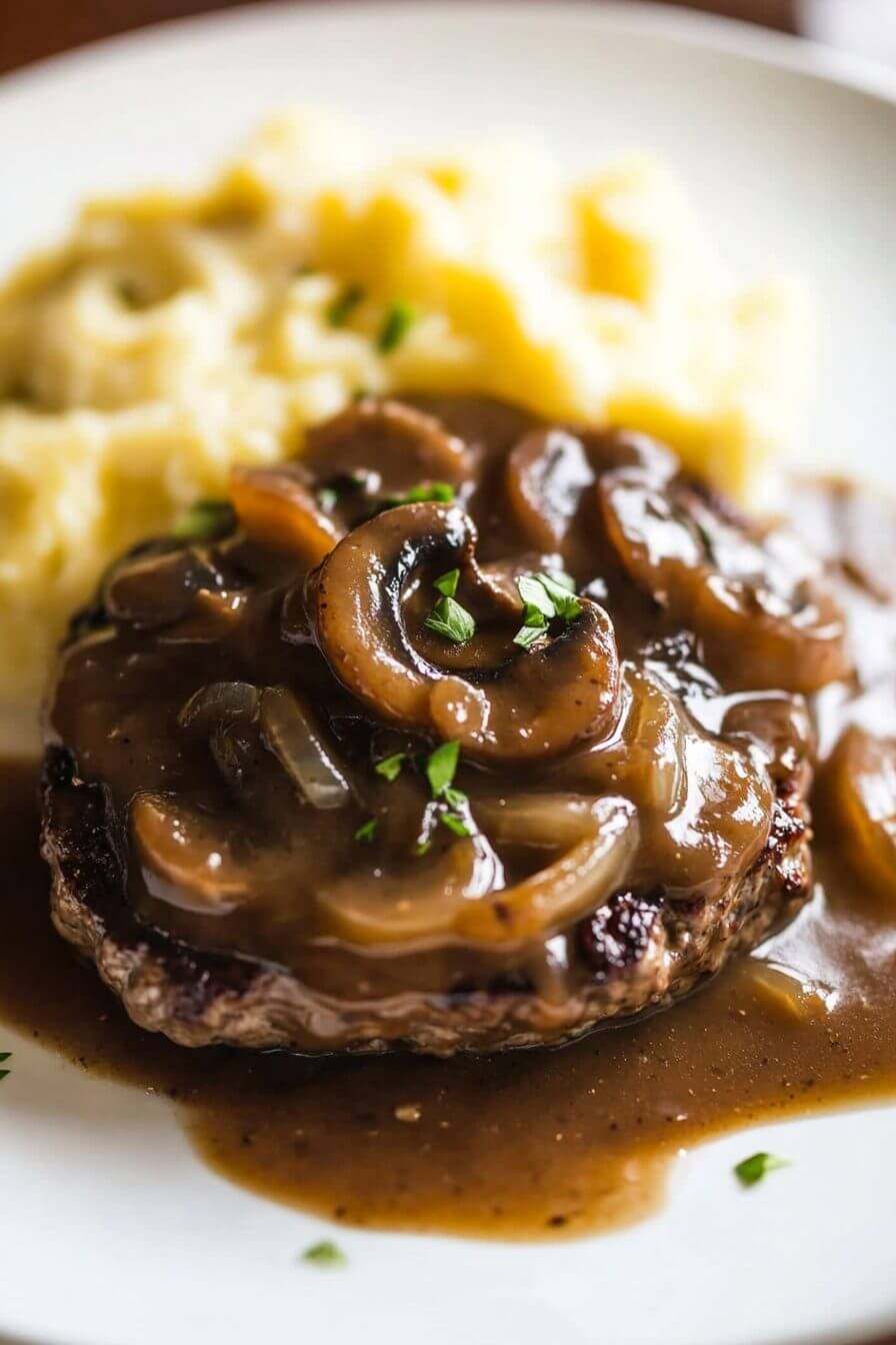 Hamburger Steaks with Onion Mushroom Gravy