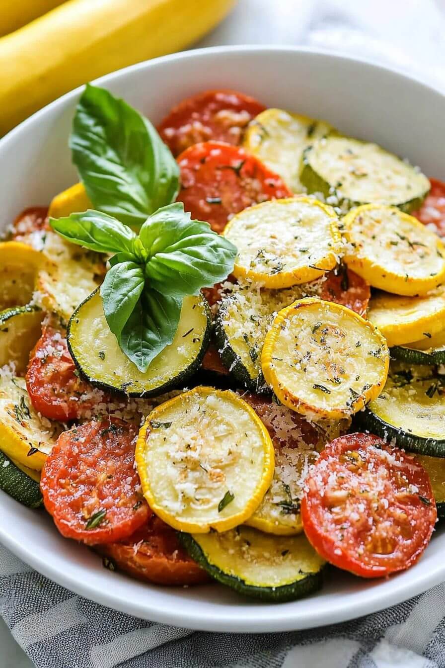 Roasted Garlic-Parmesan Zucchini, Squash, and Tomatoes