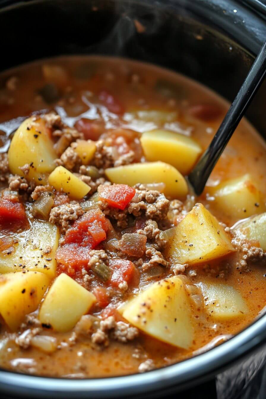 Creamy Potato & Hamburger Soup Made In the Crockpot