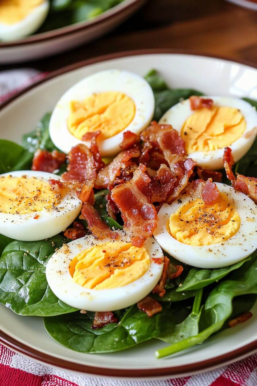 SPINACH SALAD WITH WARM BACON DRESSING