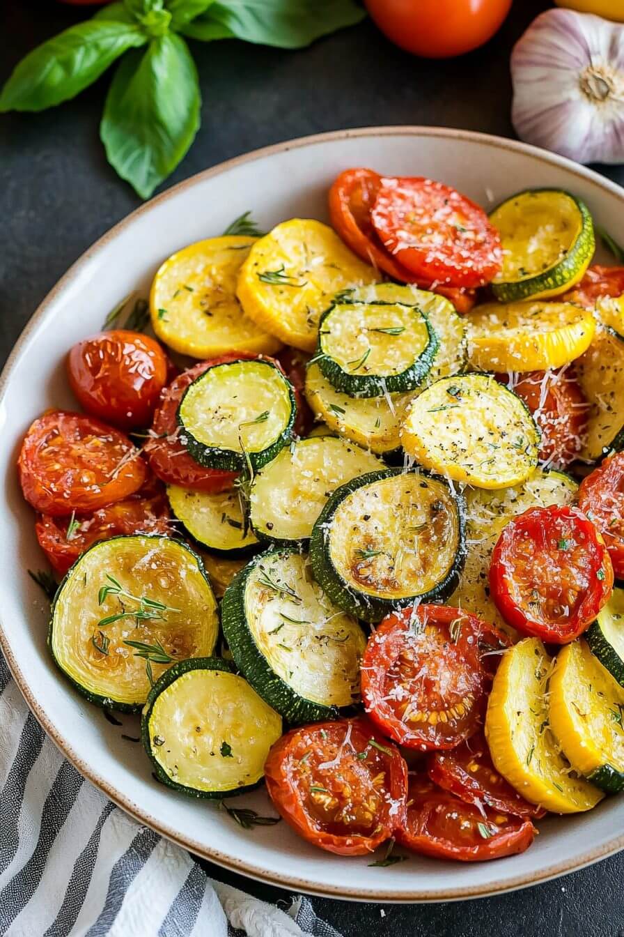 Roasted Garlic-Parmesan Zucchini, Squash, and Tomatoes