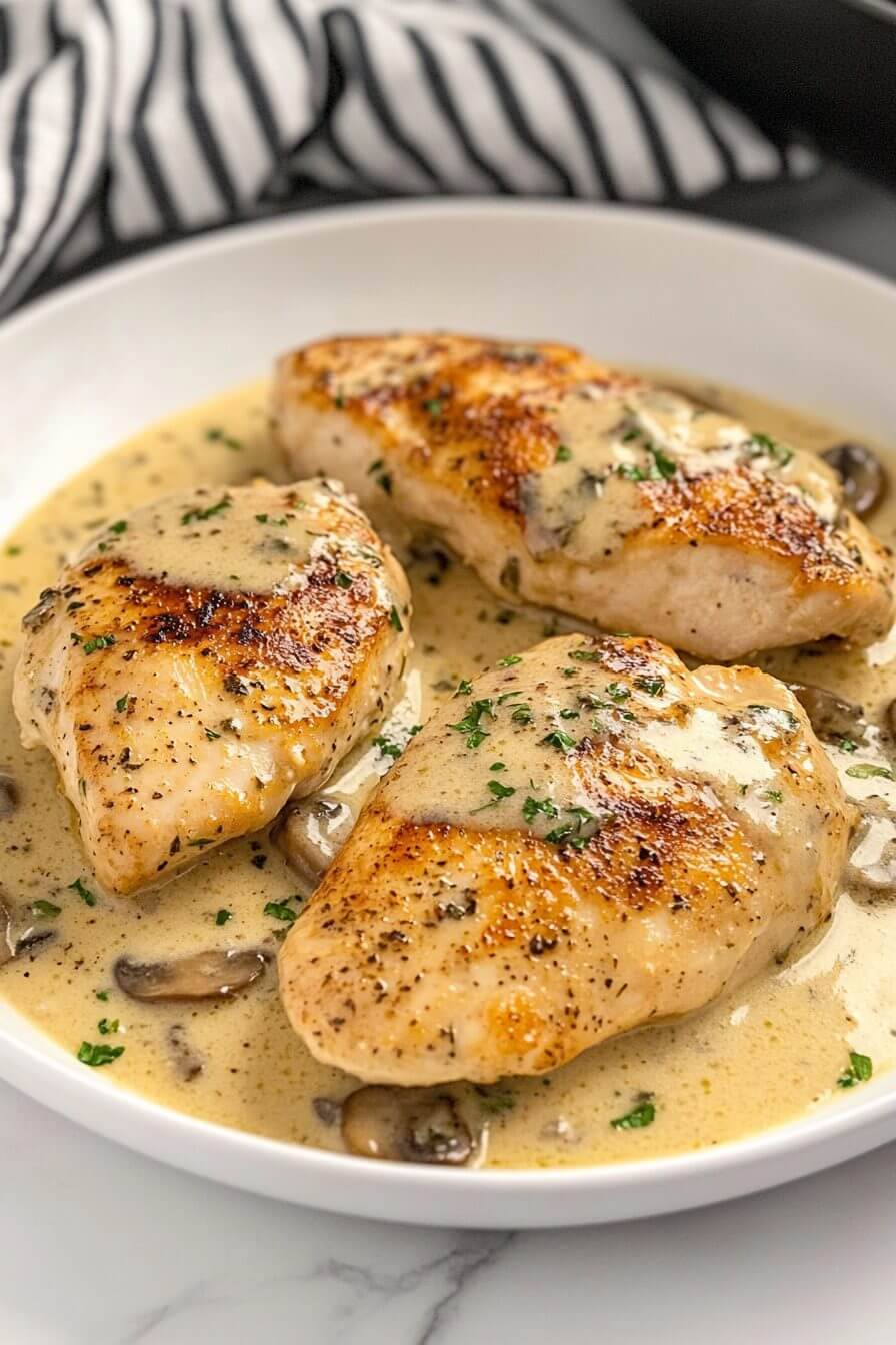 Cheesy Garlic Butter Mushroom Stuffed Chicken