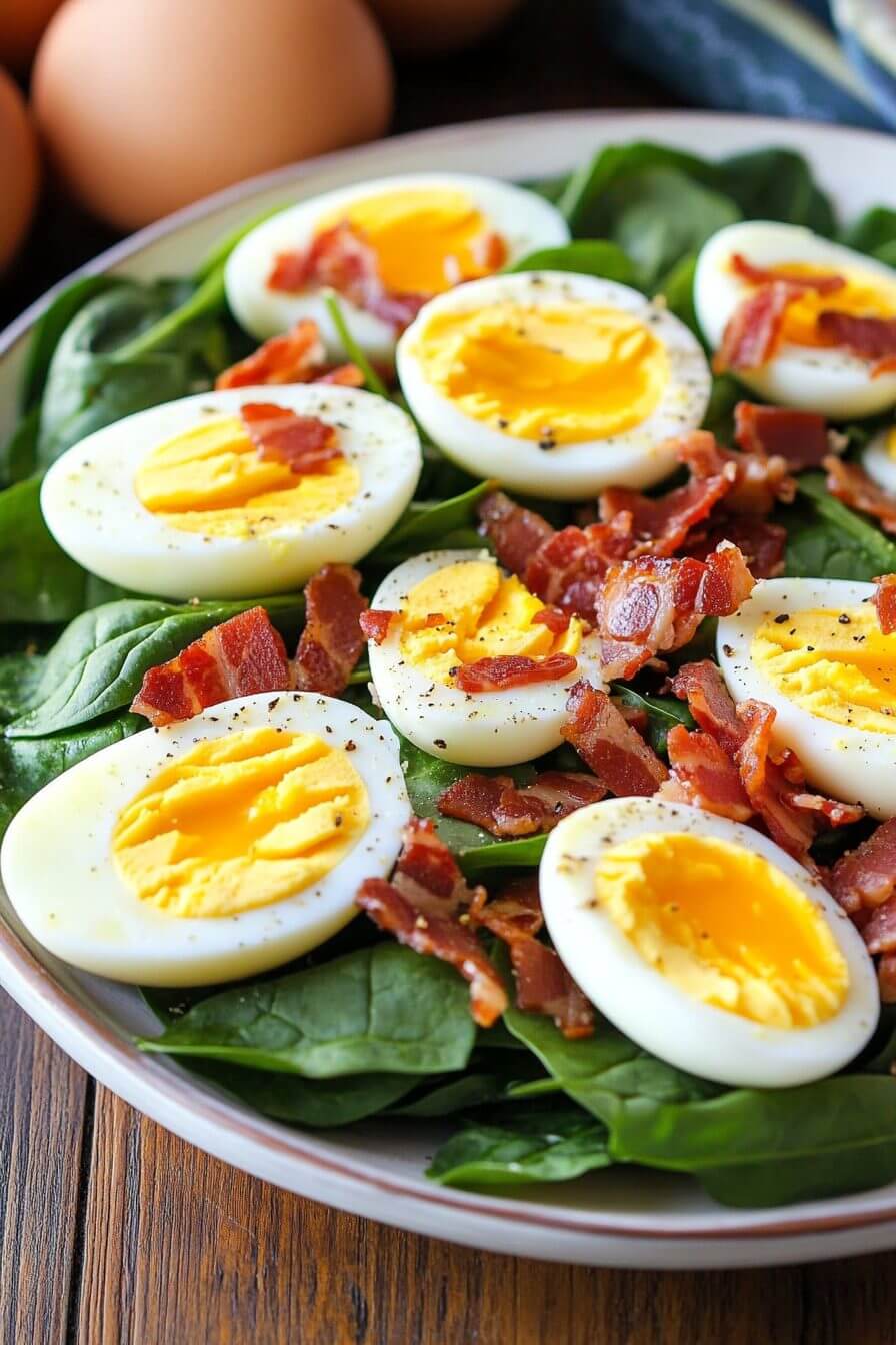 SPINACH SALAD WITH WARM BACON DRESSING