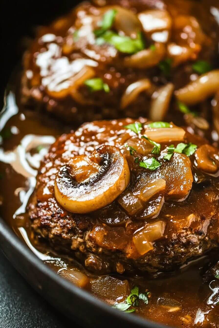 Hamburger Steaks with Onion Mushroom Gravy