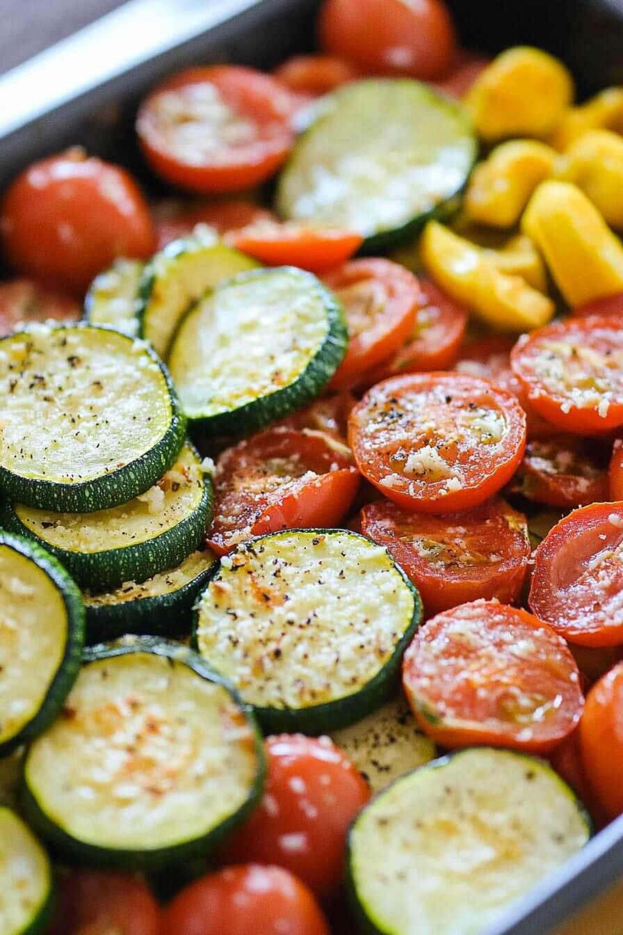 Roasted Garlic-Parmesan Zucchini, Squash, and Tomatoes