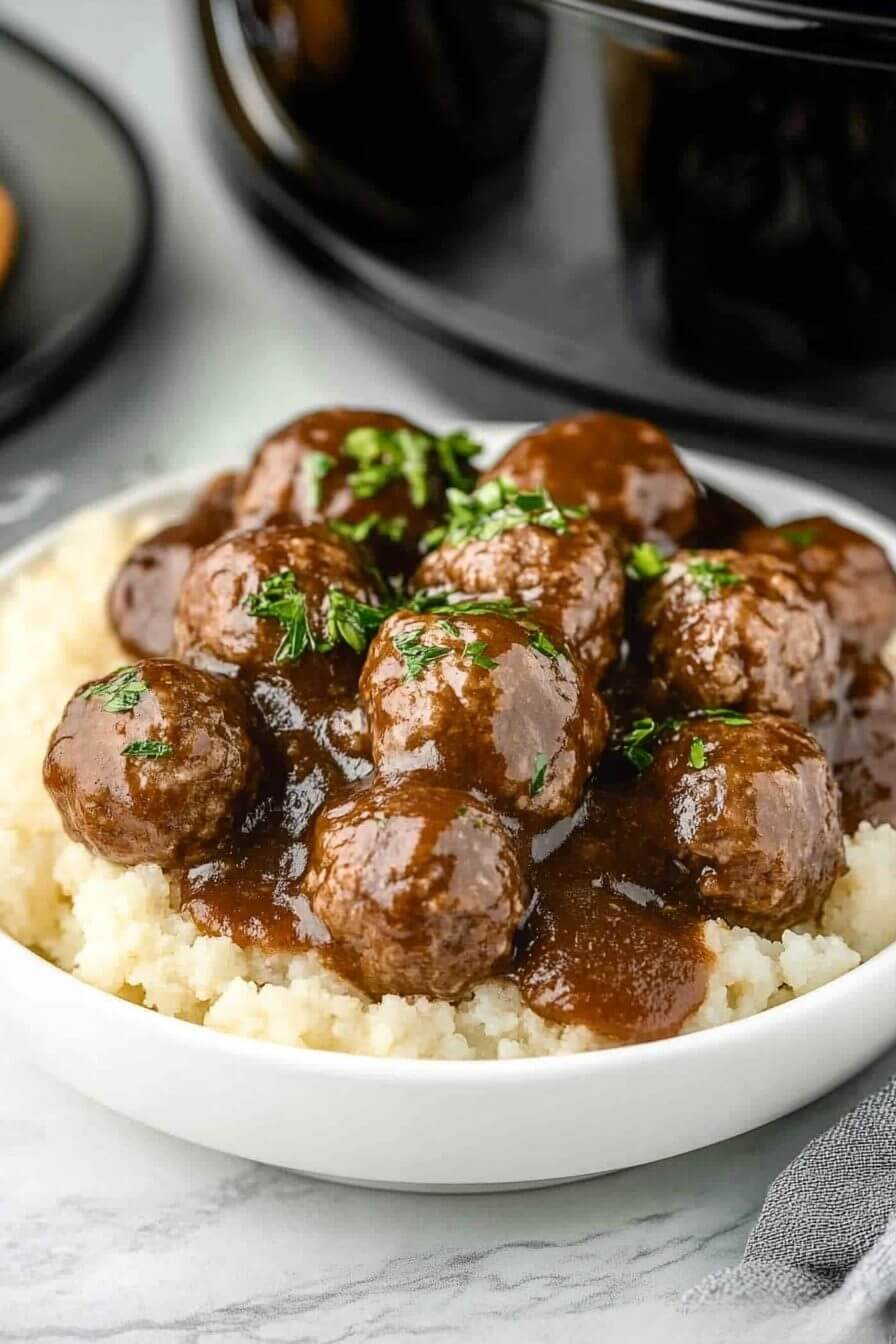 Slow Cooker Salisbury Steak Meatballs