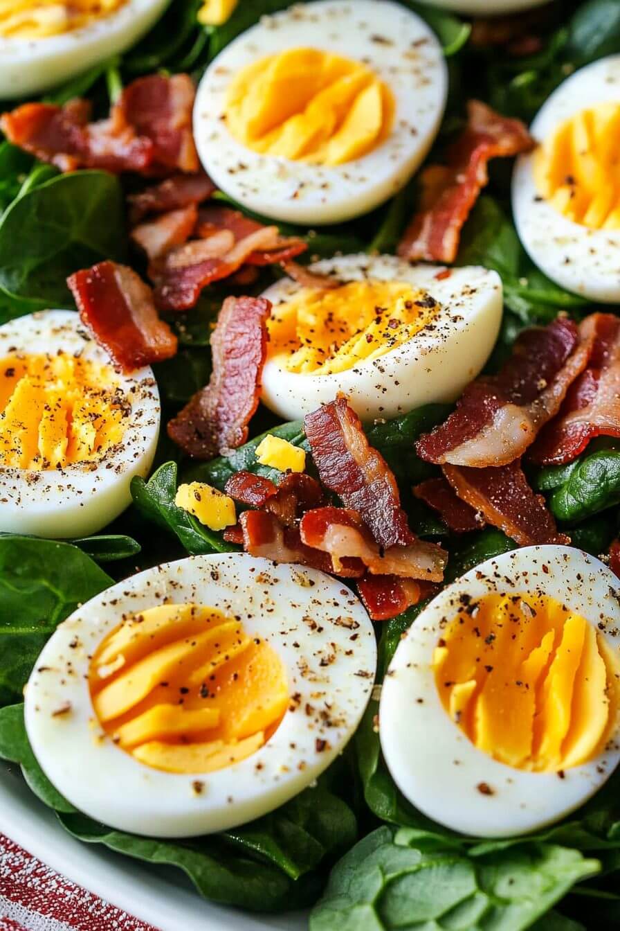 SPINACH SALAD WITH WARM BACON DRESSING