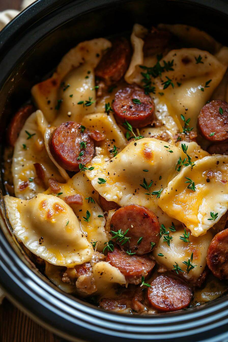 Crock pot Pierogi Casserole with Kielbasa Recipe