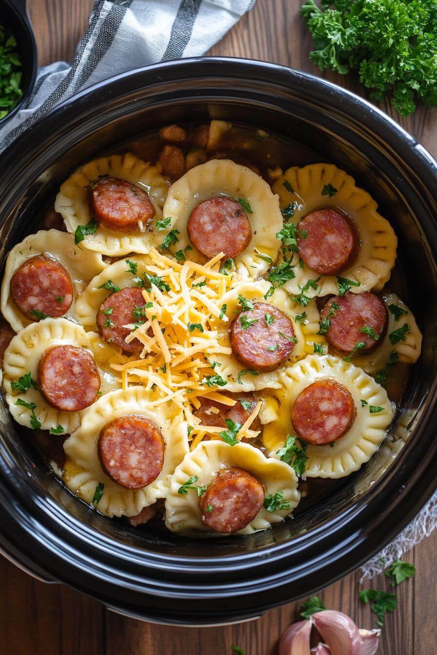 Crock pot Pierogi Casserole with Kielbasa Recipe