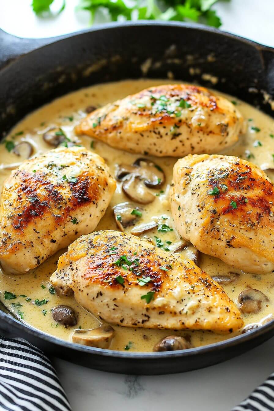 Cheesy Garlic Butter Mushroom Stuffed Chicken