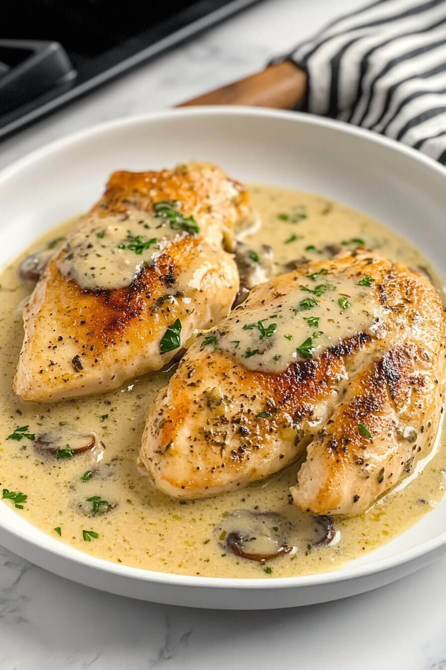 Cheesy Garlic Butter Mushroom Stuffed Chicken