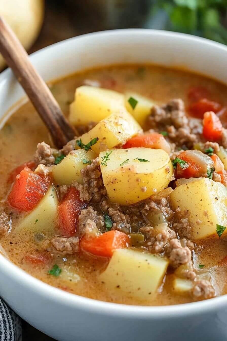 Creamy Potato & Hamburger Soup Made In the Crockpot