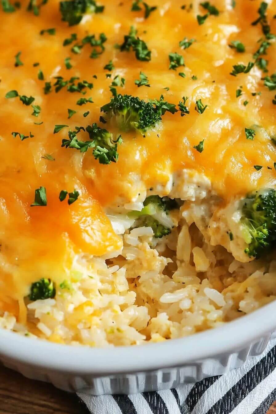 Broccoli Rice Cheese and Chicken Casserole
