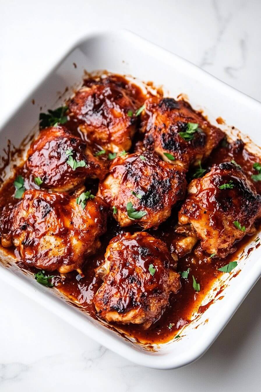 Baked Barbecue Chicken Thighs with Onions