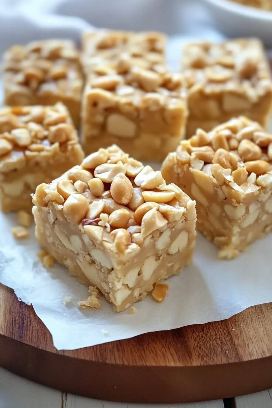 NO BAKE PAYDAY NUT SQUARES